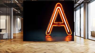 Neon letter A banner. Glowing neon sign of the letter A on black background with copy space. Wall mural