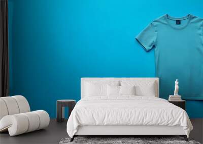 T-shirt icon web banner. T-shirt icon isolated on blue background with copy space. Wall mural