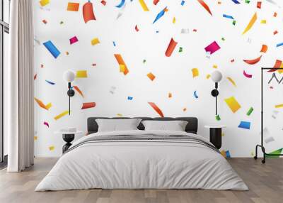 Colorful confetti on white background Vector Wall mural