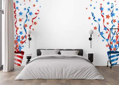 Exploding party popper with stars confetti and streamer Vector Wall mural