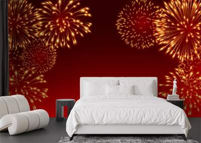 Fireworks festival on red background Wall mural