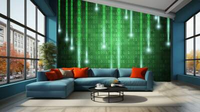 Matrix style binary background with falling number   Vector Wall mural