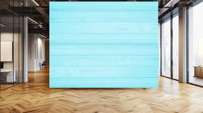 Bright light blue color wood plank texture. Vintage beach wooden background. Wall mural