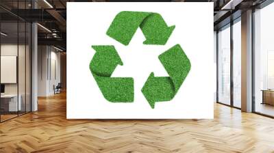 Recycle logo symbol of green grass, isolated on white background Wall mural