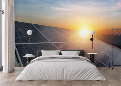 Solar panel system, Photovoltaic panels on the roof. Concept of alternative electricity sustainable resource Wall mural