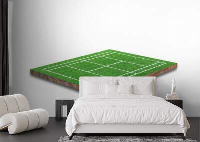 Tennis court isolated on white background. Green grass realistic. 3D rendering Wall mural