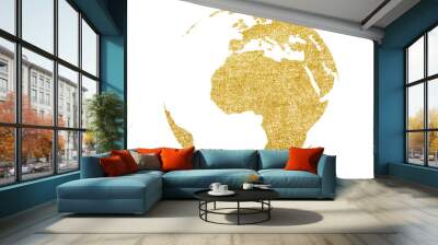 world map in golden globe shape, earth icon isolated on transparent background. Wall mural