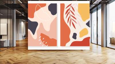 Set of posters with elements of fruits, plants and abstract shapes, modern graphic design. Perfect for social media, poster, cover, invitation, brochure. Vector Wall mural