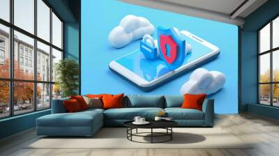 Comprehensive mobile device security system with cloud based protection. Secure data management concept. Wall mural