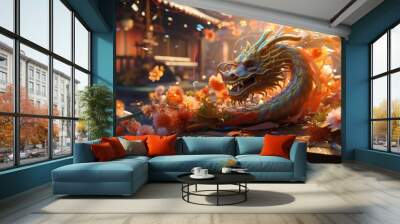 2024 of the golden dragon. Chinese horoscope, new year of the dragon.  Wall mural