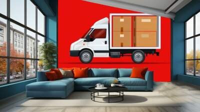 Efficient On-Time Delivery Truck Flat Design Illustration for Logistics and Shipping Services Wall mural