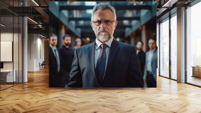 portrait of professional of people in office, senior man and team of Angry , serious mood. modren office and tower view background.	
 Wall mural