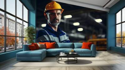 Maintenance engineer man wearing uniform and safety hard hat on factory station. construction Industry and Engineer concept. Wall mural