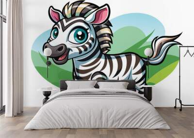 Cute and cool cartoon zebra, isolated on white background Wall mural