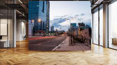 Sunrise over Downtown Saigon, Ho Chi Minh city, Viet Nam. Ho Chi Minh city is the biggest city of Vietnam and is the economic center of the country Wall mural