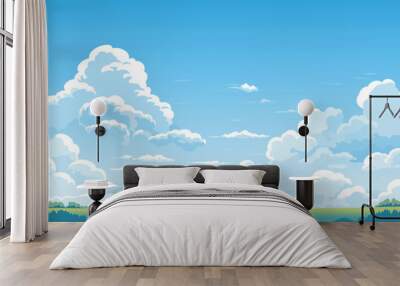 Blue sky clouds sunny day. Background design, Vector Wall mural