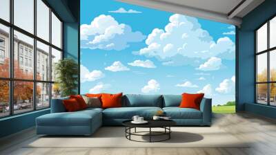 Blue sky clouds sunny day. Background design, Vector Wall mural