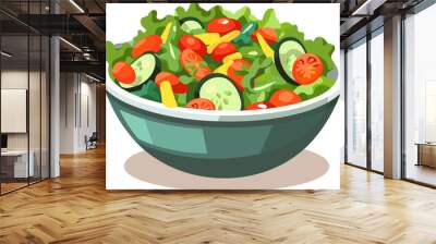 Fresh vegetable salad in ceramic bowl. Fresh and healthy food. Vegetarian nutrition. Vector Wall mural