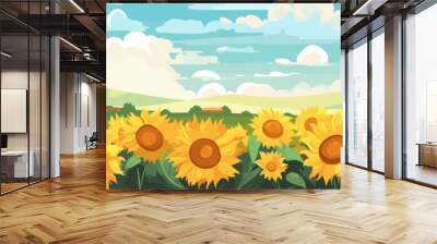 Sunflower field on beautifull hills panorama, sunny summer day landscape. Wall mural