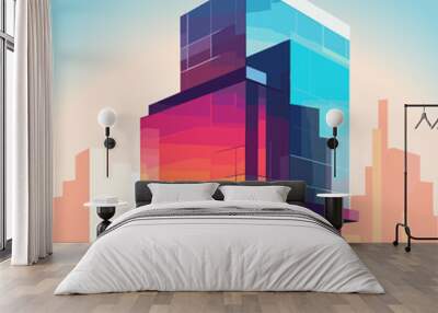 Vector illustration modern architecture buildings in vibrant colors futuristic style. Concept for website illustration about real estate, construction, city, office, etc. Wall mural