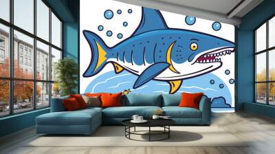 White shark fish underwater vector cartoon Wall mural