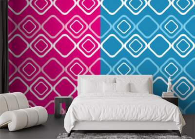 Set two fun geometric patterns with pink white and blue rhomboid shapes
 Wall mural