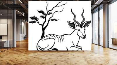 Bongo antelope relaxing under a tree line art perfect for kids coloring book fun and creativity
 Wall mural