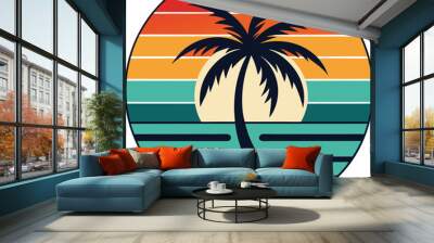 palm tree silhouette T-shirt design with sunset, in silhouette  Wall mural