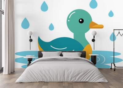 Quacking in the Rain A Duck's Joyful Swim Adventure
 Wall mural