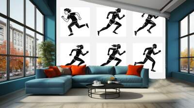 silhouettes of people running Wall mural