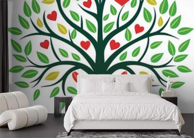 simple love tree with roots Green design with eco friendly illustration Wall mural