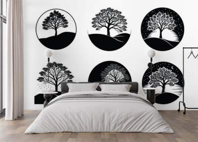 Tree of life circle silhouette , Circuit design set Wall mural