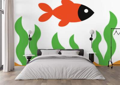 Vector Illustration of Simple Fish Swimming in a Colorful Underwater Scene
 Wall mural