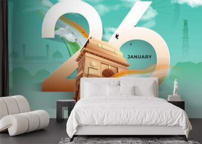 26 January Happy Republic Day Celebration Greeting Background	 Wall mural