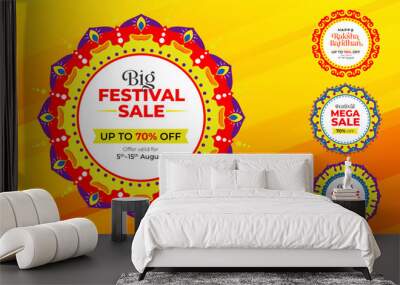 Big sale festival banner design template vector illustration, round ornamental frame banner design, Indian festival sale banner design template Wall mural