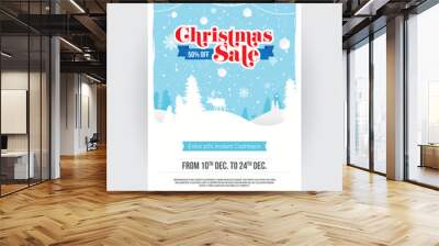 Christmas Festival Sale Poster Flyer Design Background Layout Template with 50% Discount Tag Wall mural