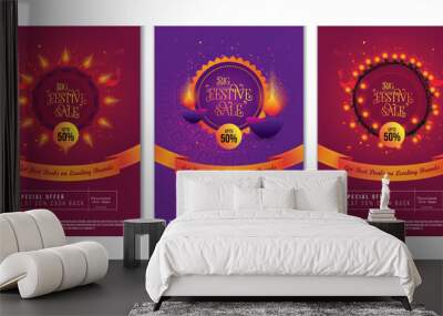 Diwali Festival Offer Poster Flyer Design Layout Template Set with 50% Discount Tag Wall mural