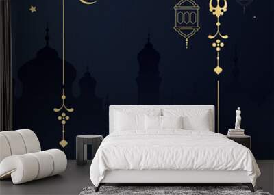 Eid Mubarak Festival Greeting Background Design Template Wall mural