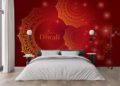 Happy Diwali Festive Background Design Template with Creative Lamps Vector Illustration Wall mural