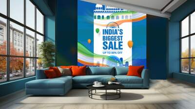 Indian Independence Day Sale Poster Design Template Wall mural