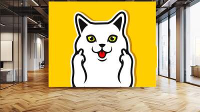 Cute white cat animals showing hand gesture vector illustration - Vector Wall mural