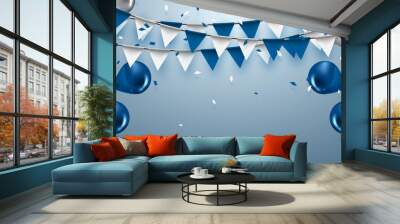 celebration background with garland flag,balloons and confetti in party and enjoyment concept.Vector eps10. Wall mural