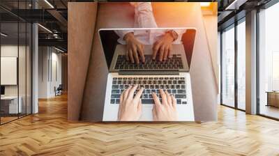 close up women and her laptop with relaxing concept on leather s Wall mural