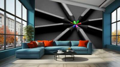 black, colored pencils, on black background Wall mural