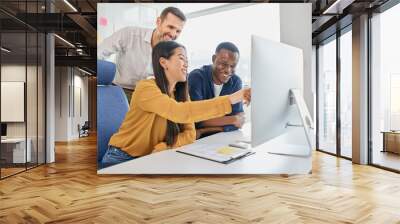 group of diverse business people working together on project. three colleagues working at office on  Wall mural