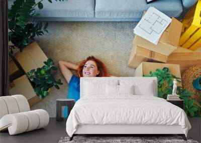 woman relaxing on sofa Wall mural