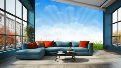 green grass and blue sky Wall mural