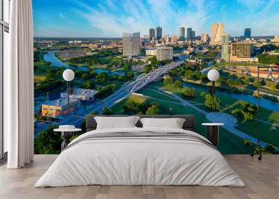 Aerial of Downtown Fort Worth Blue Sky Wall mural