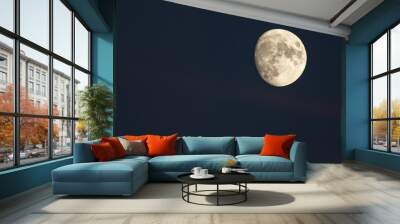 closeup on almost full moon in a dark night sky Wall mural