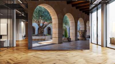 Courtyard area of Tabgha or The Church of the Multiplication of the Loaves and Fishes also called Church of the Loaves and Fishes or Tabgha on the Sea of Galilee in Israel
 Wall mural